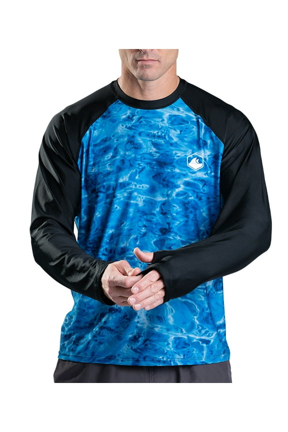 Rash Guard Men Long Sleeve Thumb Hole UPF 50+ Rashguard Swim Shirts: Royal Ripple/Black size 5X-Large
