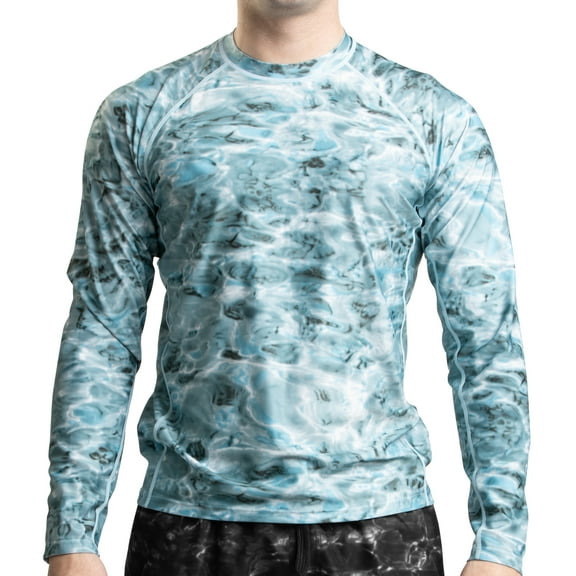Aqua Design Rash Guard Men: UPF 50+ Long Sleeve Rashguard Swim Shirts for Men: Aqua Sky Size Large