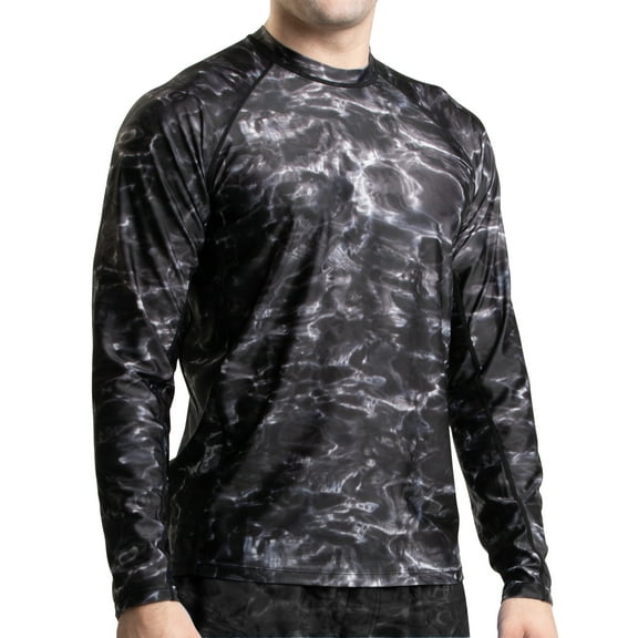 Aqua Design Rash Guard Men: UPF 50  Long Sleeve Rashguard Swim Shirts for Men: Black Water Size 2X-Large