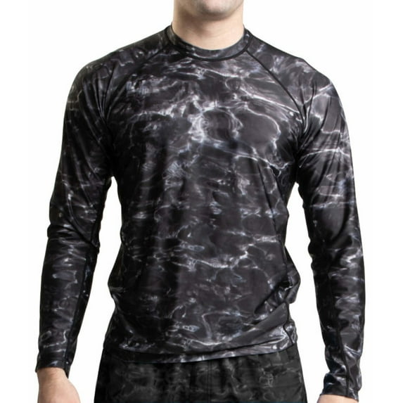 Aqua Design Rash Guard Men: UPF 50+ Long Sleeve Rashguard Swim Shirts for Men: Black Water Size 5X-Large