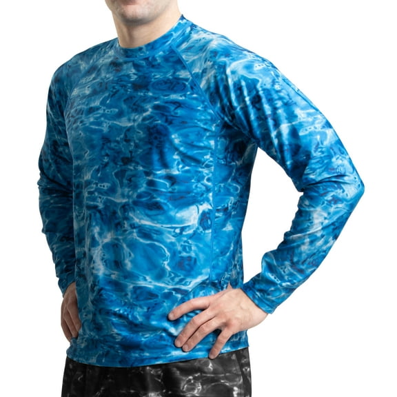 Aqua Design Rash Guard Men: UPF 50  Long Sleeve Rashguard Swim Shirts for Men: Royal Ripple size Large