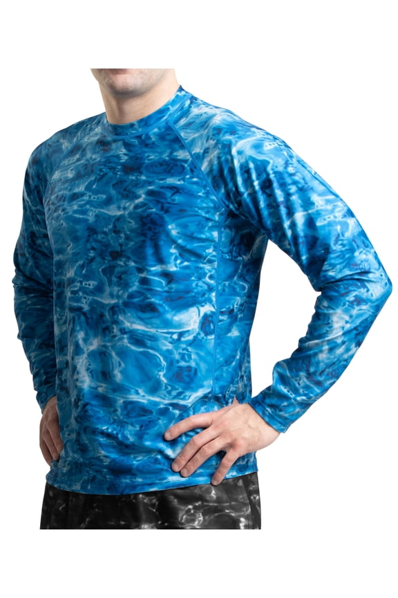 Rash Guard Men: UPF 50+ Long Sleeve Rashguard Swim Shirts for Men: Royal Ripple size X-Large