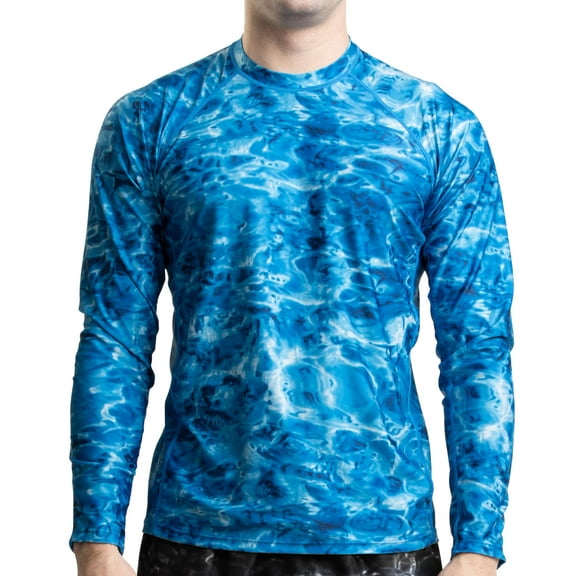 Aqua Design Rash Guard Men: UPF 50  Long Sleeve Rashguard Swim Shirts for Men: Royal Ripple size X-Small