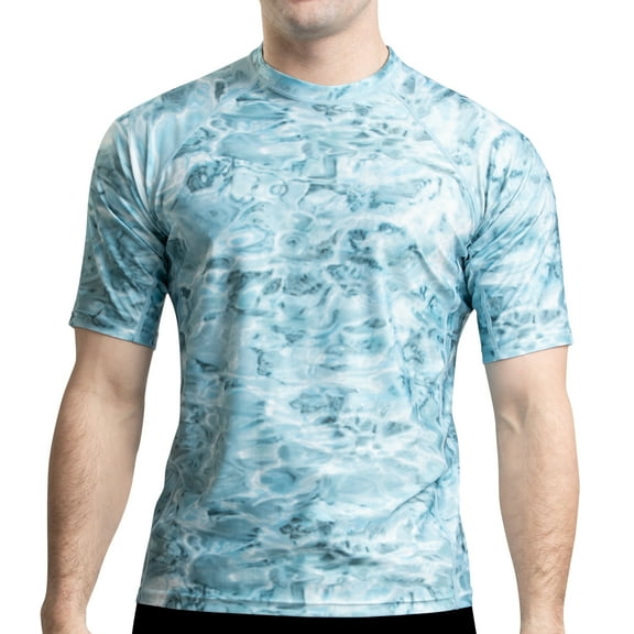 Aqua Design Rash Guard Men: UPF 50+ Short Sleeve Rashguard Swim Shirts for Men: Aqua Sky size 2X-Large