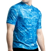 قميص سباحة Aqua Design Rash Guard للرجال بأكمام قصيرة وعامل حماية من الأشعة فوق البنفسجية 50+ للرجال بمقاس Royal Ripple متوسط