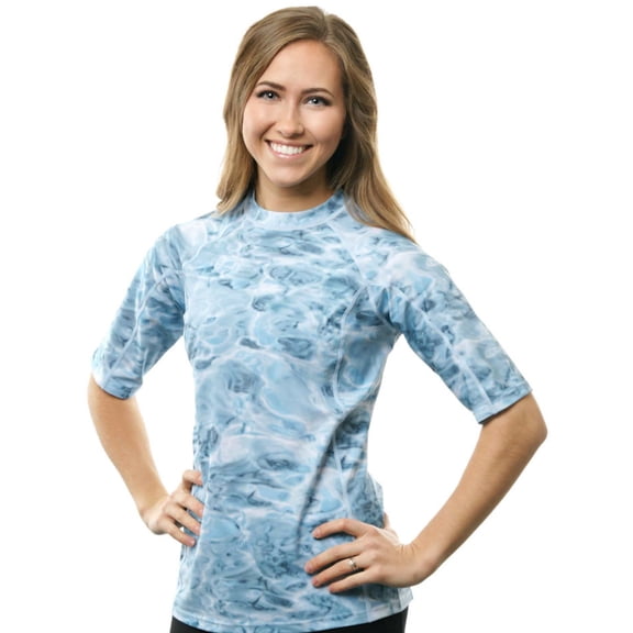 Aqua Design Rashguard Swim Shirts for Women UPF50+ Short Sleeve Rash Guard Shirt: Aqua Sky size 6X-Large
