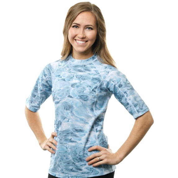 Aqua Design Rashguard Swim Shirts for Women UPF50+ Short Sleeve Rash Guard Shirt: Aqua Sky size Medium