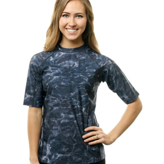 Aqua Design Rashguard Swim Shirts for Women UPF50+ Short Sleeve Rash Guard Shirt: Black Water size S