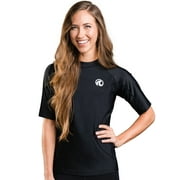 Aqua Design Rashguard Swim Shirts for Women UPF50+ Short Sleeve Rash Guard Shirt Black size Large