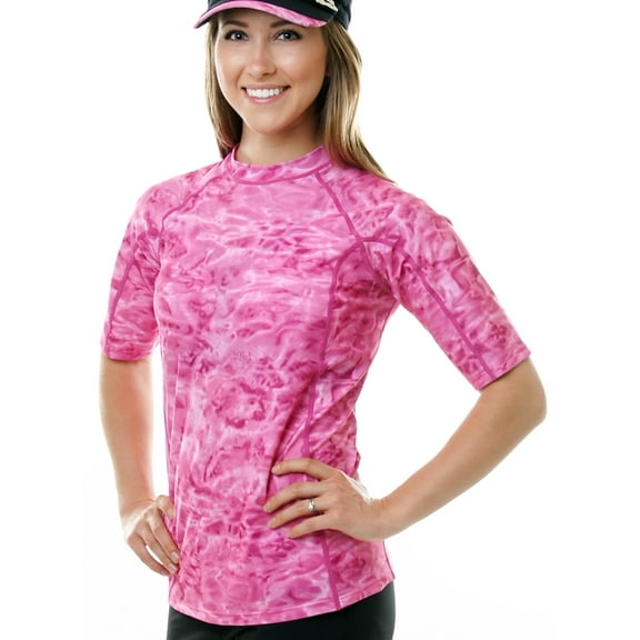 Aqua Design Rashguard Swim Shirts for Women UPF50+ Short Sleeve Rash Guard Shirt: Pink Water size Medium