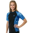 thumbnail image 1 of Aqua Design Short Sleeve Rash Guard Women: UPF 50+ UV Protection Swim Shirt Top: Royal Ripple/Black size Small, 1 of 6
