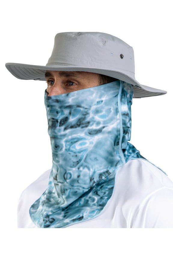 Sun Protection for Men Size Adjustable UPF 50+ ProMax UV Mask Tube: Aqua Sky size X-Large/Large