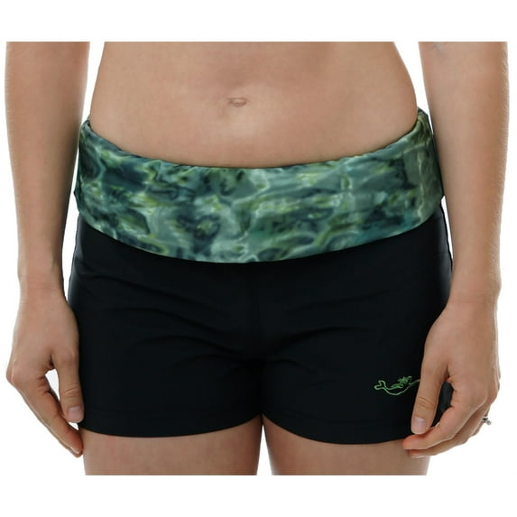 Aqua Design Swim Shorts for Women UPF 50+ UV Boy Short Swimshorts Swimwear: Green Bayou/Black size XL
