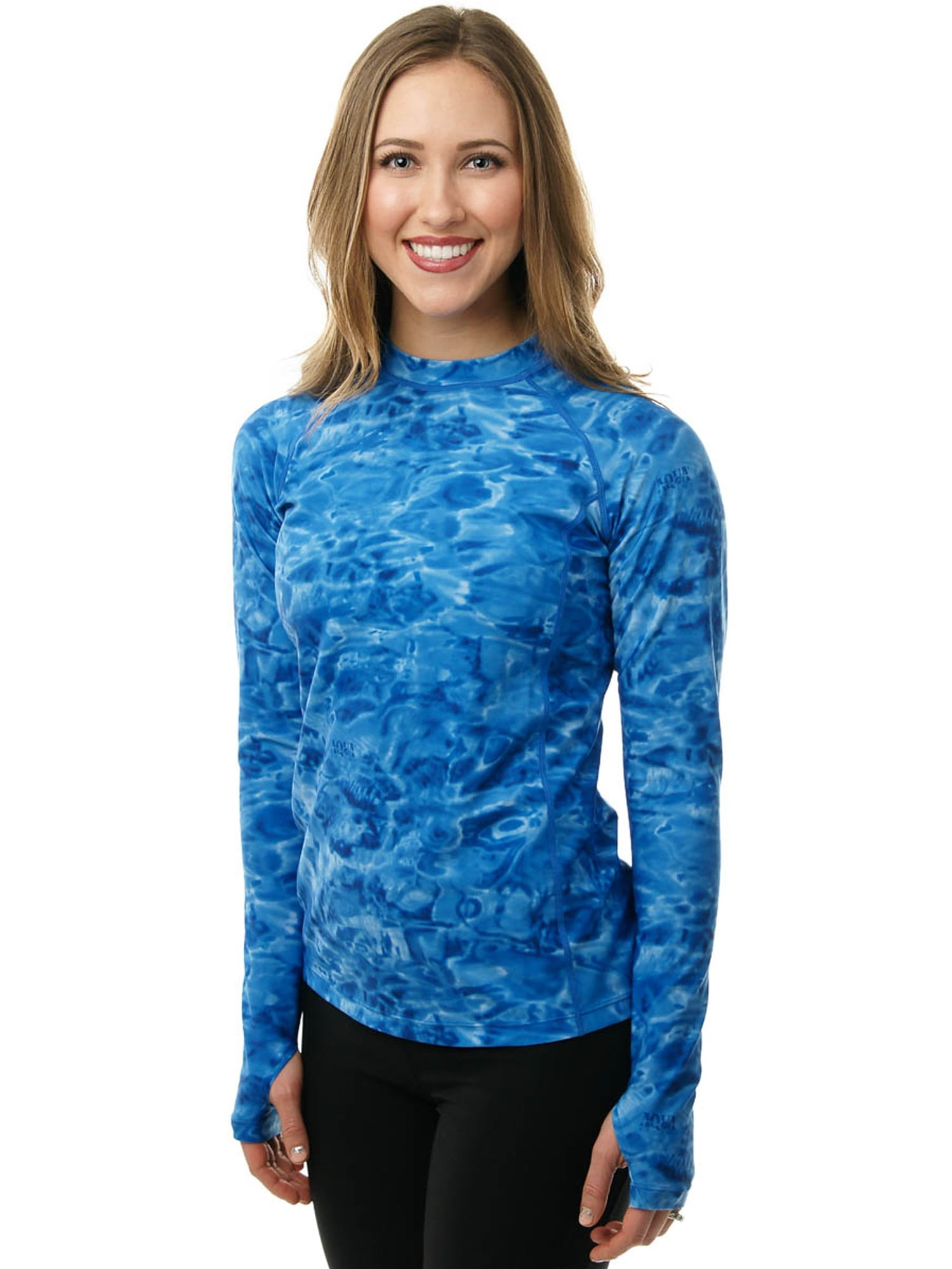 Aqua Design Women Long Sleeve Sun Protection Rash Guard Swim Surf Snorkel  Shirt with Thumb Holes: Royal Ripple size 6XL 