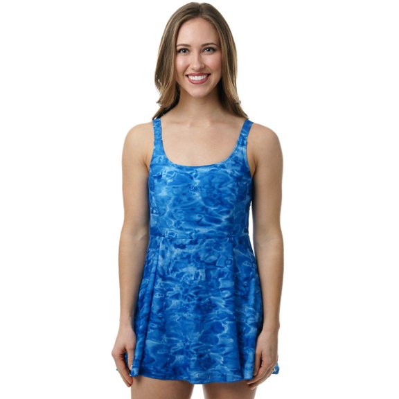 Aqua Design Womens Swimwear: One Piece Modest Swim Dress UPF 50+ Swimsuits: Royal Ripple size 2XL