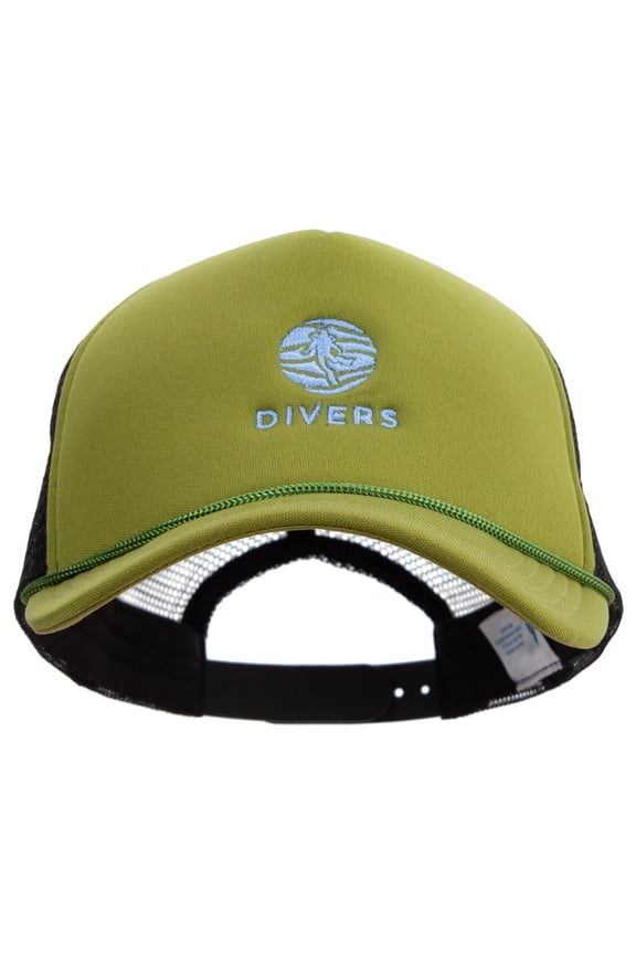 Aqua Divers Logo Embroidered Summer Foam Mesh Trucker Cap - Cactus Black OSFM