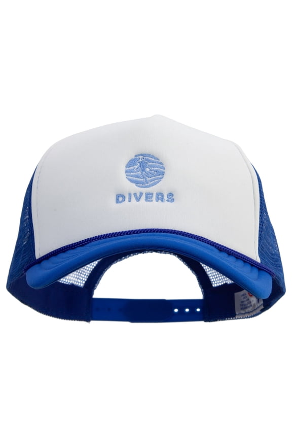 Aqua Divers Logo Embroidered Summer Foam Mesh Trucker Cap - Royal OSFM