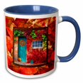 thumbnail image 1 of 3drose, Aqua Door, Pumpkin, Watering Can, Window with Leaves, Autumn Colors, 11oz Two-tone Blue Mug, 1 of 6