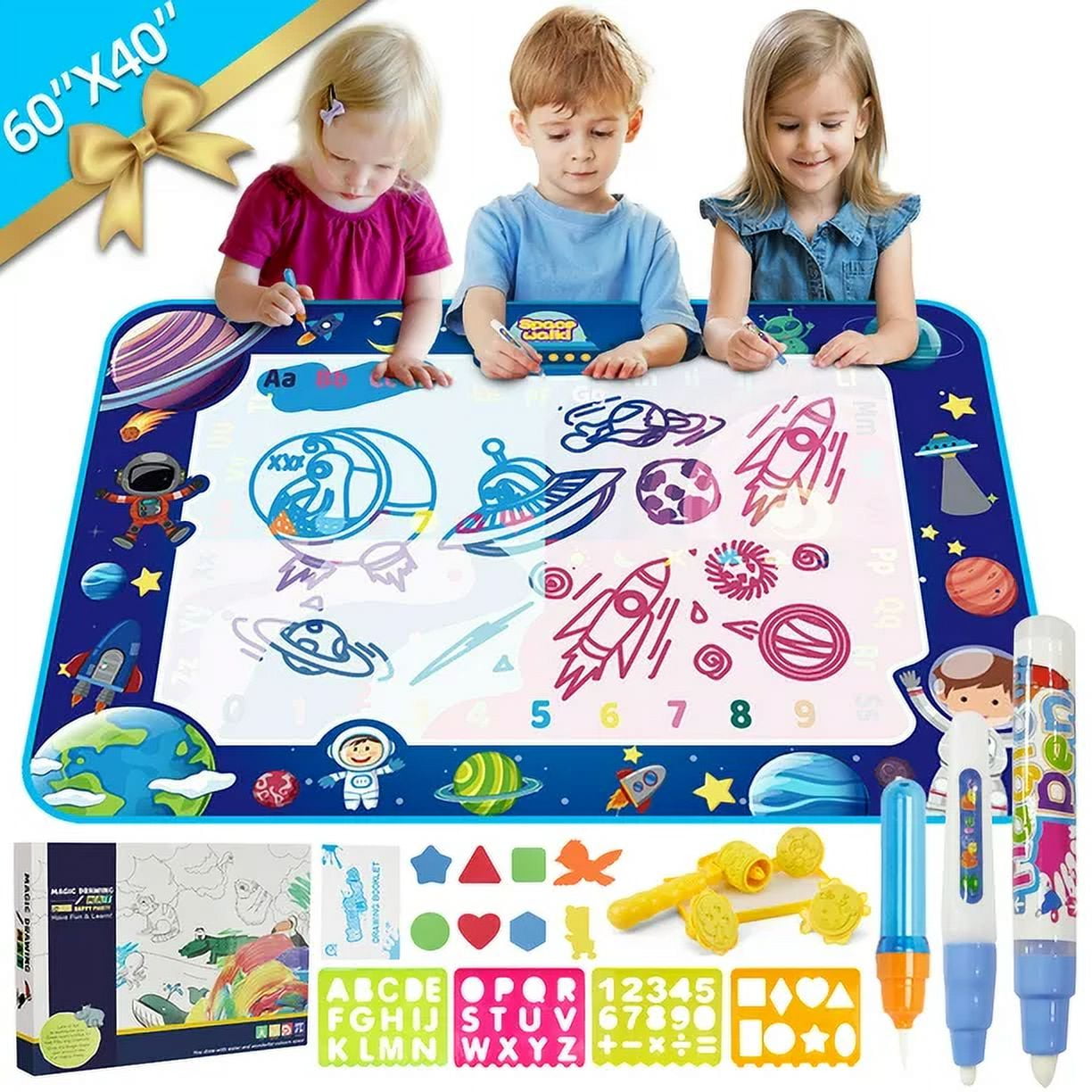 Adsoner Water Magic Mat, Aqua Drawing Magic Mat, Water Painting Doodle Mat  with 4 Magic Pens Developmental Educational Toys for Toddlers Kids (40 X 32