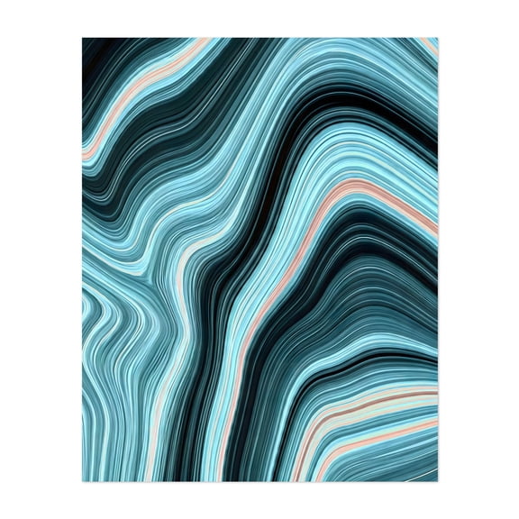 Aqua Drift - India Digital Art Abstract Modern Art Geometric Pattern Psychedelic Surrealism Minimalist Unframed Wall Art Print 12 x 16 inches