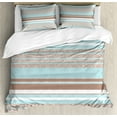 thumbnail image 1 of Aqua Duvet Cover Set, Horizontal Stripes Lines Vintage Grunge Style Ocean Seem Pattern Image, Decorative 3 Piece Bedding Set with 2 Pillow Shams, Queen Size, Seafoam Umber and White, by Ambesonne, 1 of 3