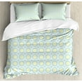 thumbnail image 1 of Aqua Duvet Cover Set, Retro Circles Inner Dots 60s 70s Inspired Horizontal Art, Decorative 3 Piece Bedding Set with 2 Pillow Shams, Queen Size, Pale Blue Seafoam, by Ambesonne, 1 of 3