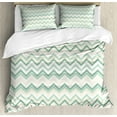 thumbnail image 1 of Aqua Duvet Cover Set, Sketchy Blurry Abstract Zig Zag Chevron Shapes Retro Beige, Decorative 3 Piece Bedding Set with 2 Pillow Shams, Calking Size, Petrol Blue Turquoise, by Ambesonne, 1 of 3