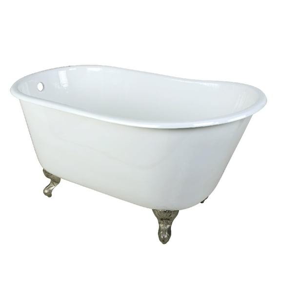 Aqua Eden VCTND5328NT8 53-Inch Cast Iron Oval Single Slipper Clawfoot Tub (No Faucet Drillings) in White/Brushed Nickel