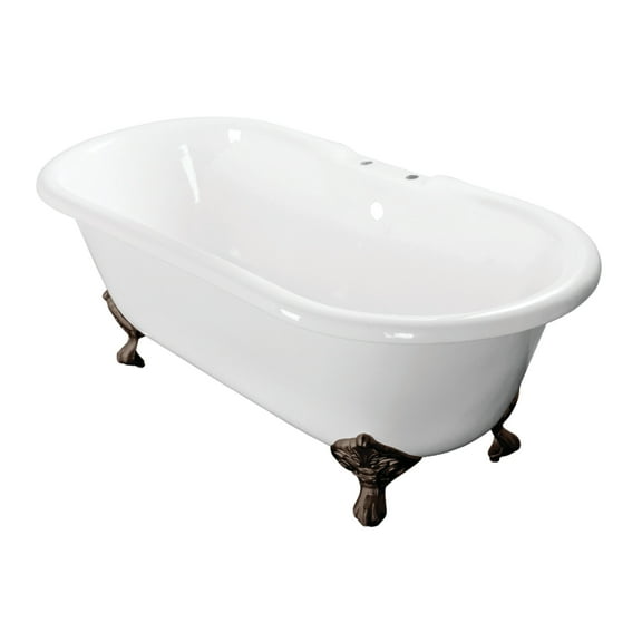 Aqua Eden VCT7D603017NB5 60" Cast Iron Oval Double Ended Clawfoot Tub (7" Faucet Drillings), White/Oil Rubbed Bronze