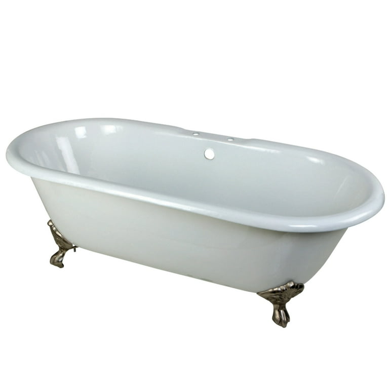 Classic Double Ended 66 in. Cast Iron Clawfoot Bathtub in White and Faucet Combo in Brushed Nickel Classic Double Ended 66 in. Cast Iron Clawfoot Bathtub in White and Faucet Combo in Brushed Nickel