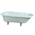 thumbnail image 1 of Aqua Eden VCTND673123T2 66-Inch Cast Iron Oval Rectangular Roll Top Clawfoot Tub (No Faucet Drillings) in White/Polished Brass, 1 of 6