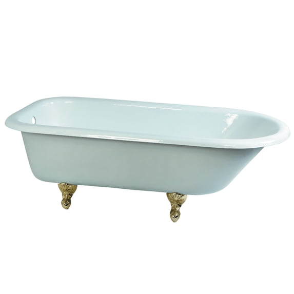 Aqua Eden VCTND673123T2 66-Inch Cast Iron Oval Rectangular Roll Top Clawfoot Tub (No Faucet Drillings) in White/Polished Brass