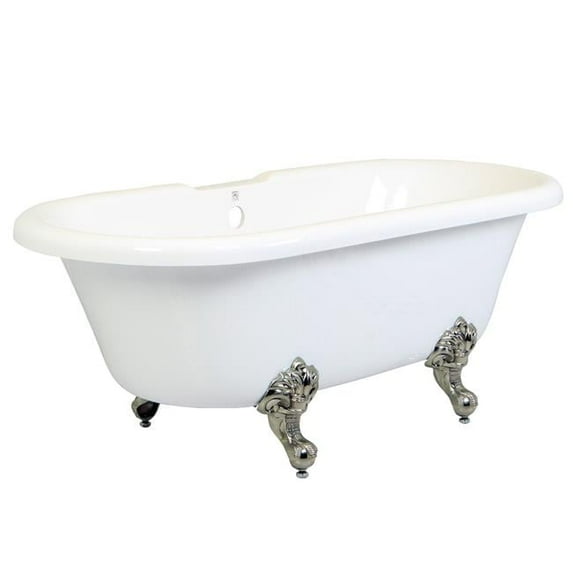 Aqua Eden 67 in. Acrylic Clawfoot Tub, No Faucet Drillings, White & Brushed Nickel
