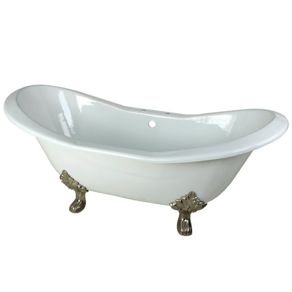 Aqua Eden VCT7D7231NC8 72-Inch Cast Iron Oval Double Slipper Clawfoot Tub (7-Inch Faucet Drillings) in White/Brushed Nickel