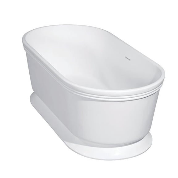 Aqua Eden Arcticstone 59 in. Double Ended Solid Surface Pedestal Tub with Drain, Glossy White & Matte White