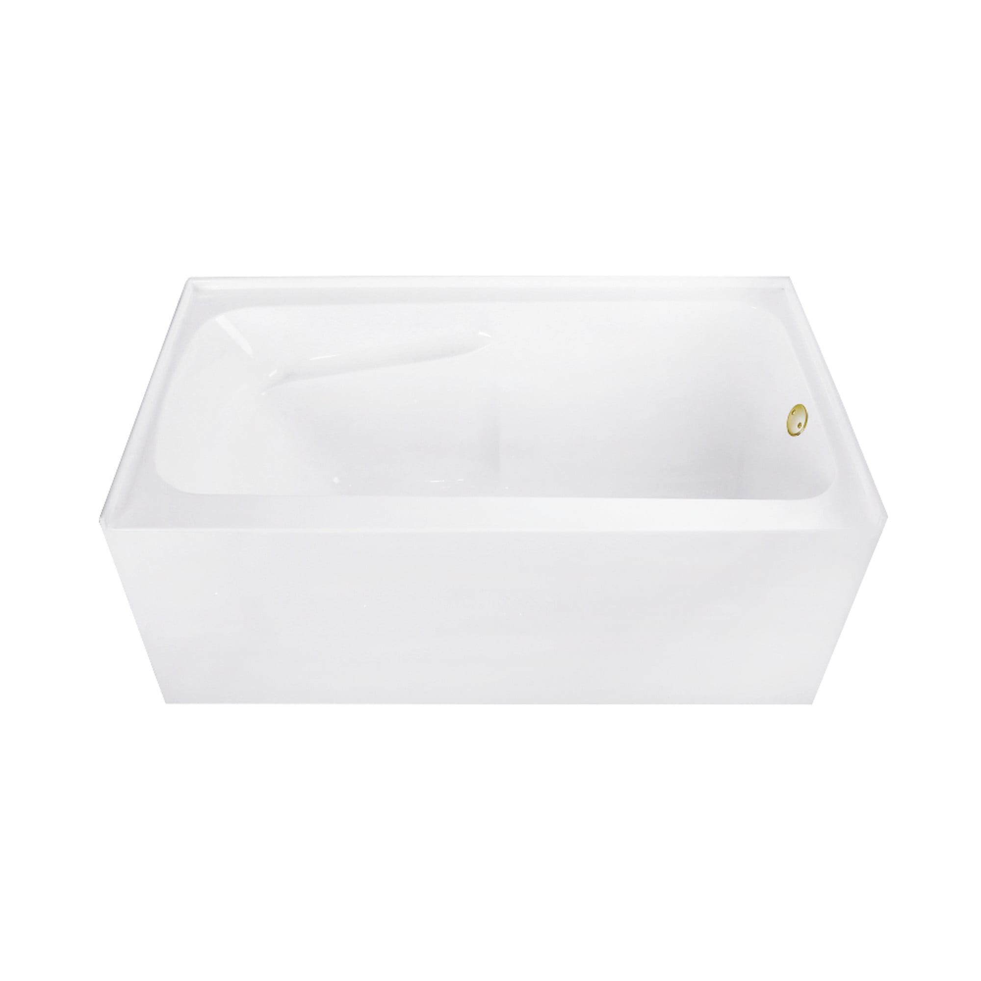 Aqua Eden CVTAP543023R7 54" Acrylic Rectangular 3-Wall Alcove Tub with Armrests, Right Hand Drain, Glossy White/Brushed Brass