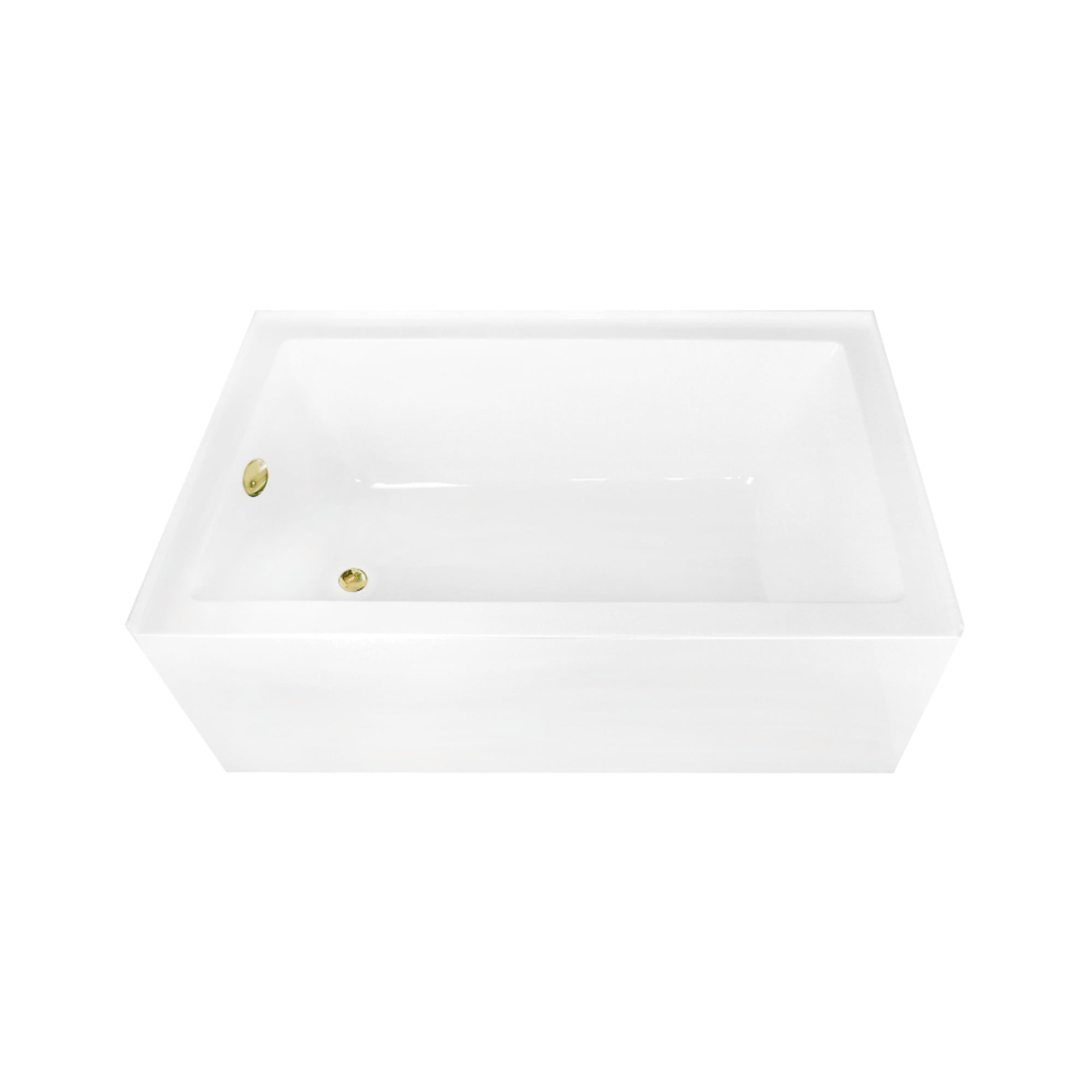 Aqua Eden CVTAP603622L2 60" Acrylic Rectangular 3-Wall Alcove Tub, Left Hand Drain, Glossy White/Polished Brass