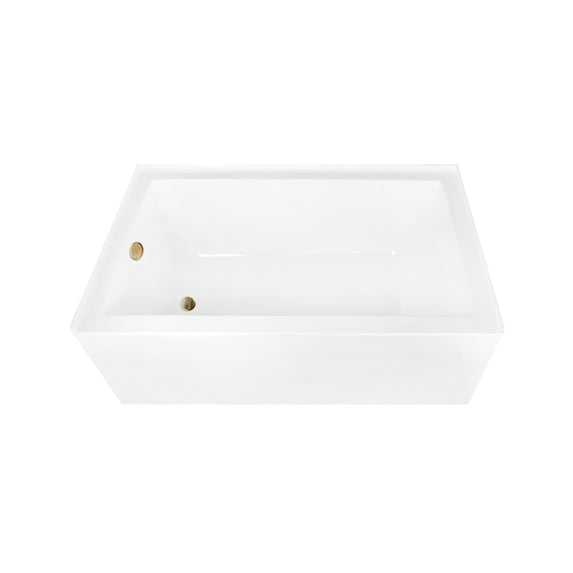 Aqua Eden CVTAP603622L7 60" Acrylic Rectangular 3-Wall Alcove Tub, Left Hand Drain, Glossy White/Brushed Brass