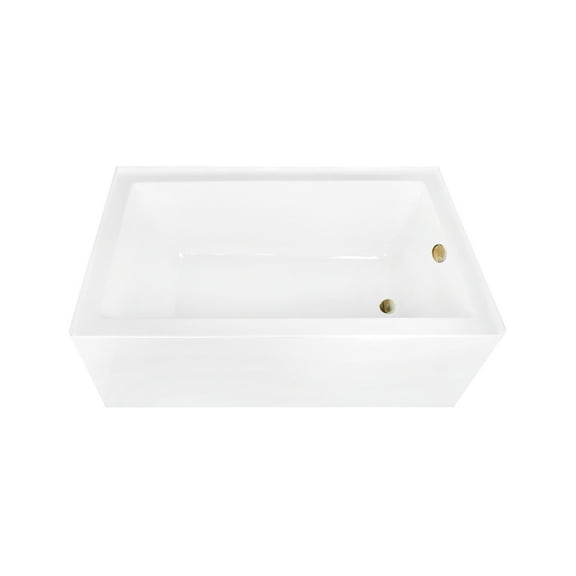 Aqua Eden CVTAP603622R7 60" Acrylic Rectangular 3-Wall Alcove Tub, Right Hand Drain, Glossy White/Brushed Brass