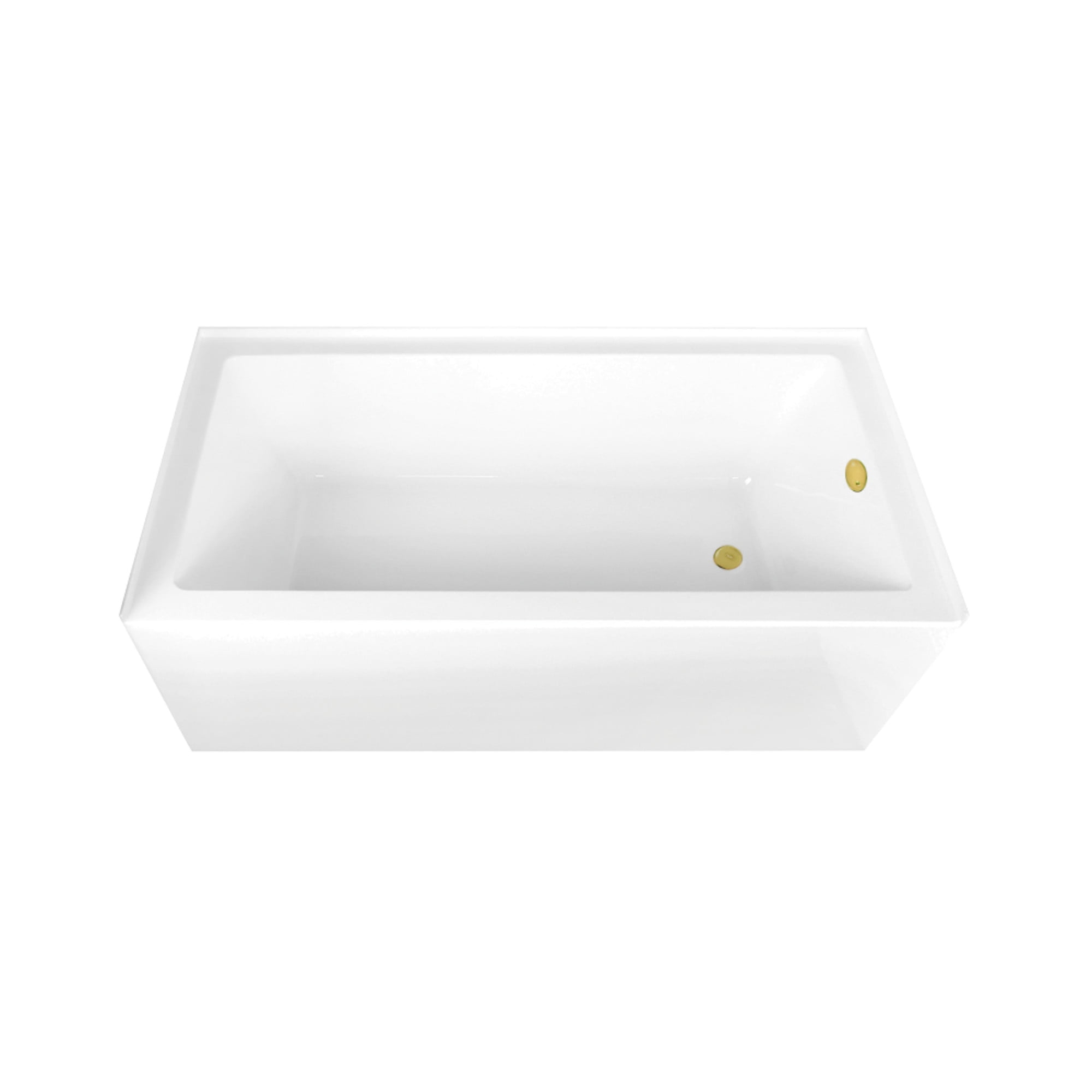 Aqua Eden CVTAP663222R2 66" Acrylic Rectangular 3-Wall Alcove Tub, Right Hand Drain, Glossy White/Polished Brass