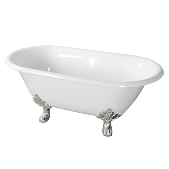 Aqua Eden VCTND603119NC8 60-Inch Cast Iron Oval Double Ended Clawfoot Tub (No Faucet Drillings) in White/Brushed Nickel