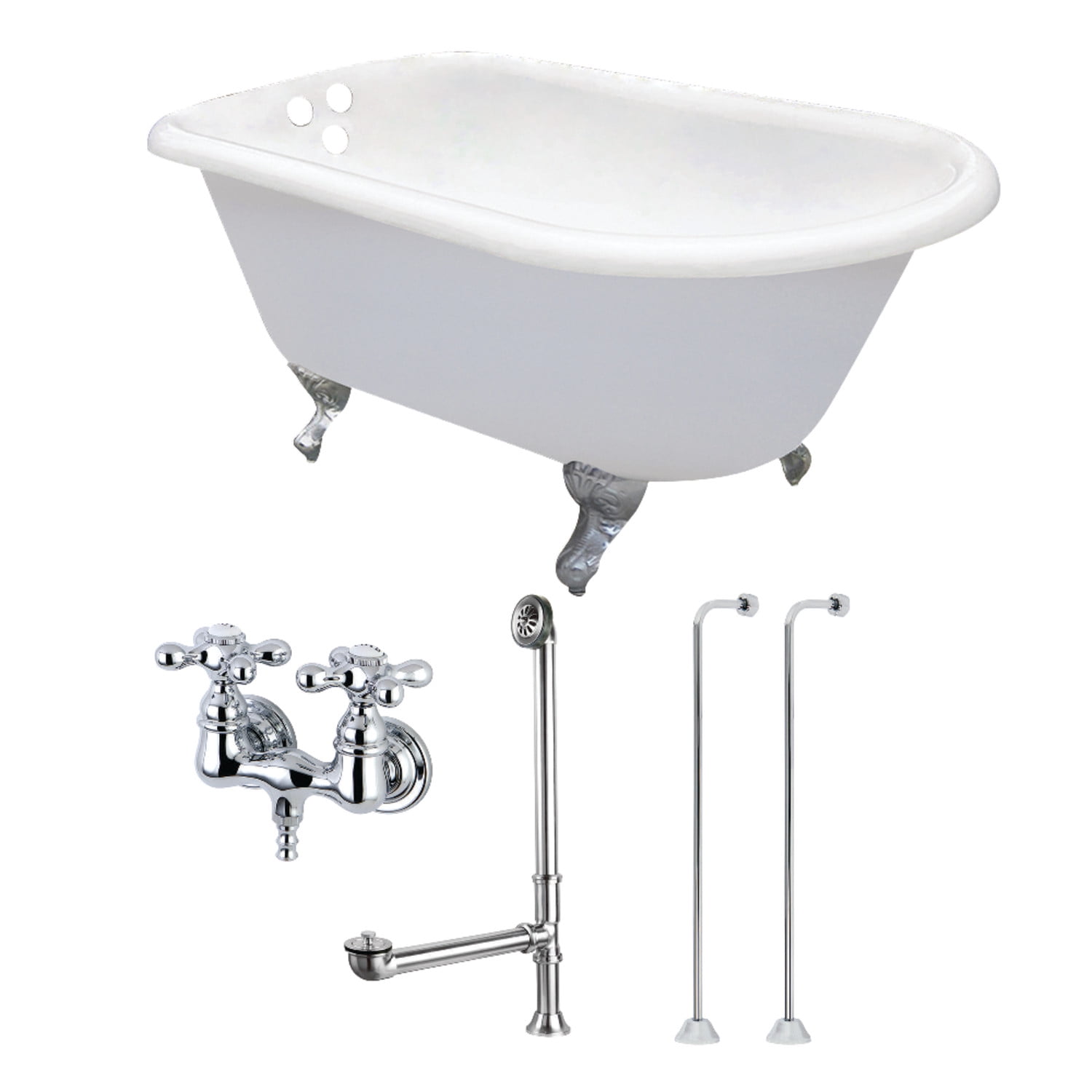 Aqua Eden 54-Inch White Cast Iron Clawfoot Tub Combo
