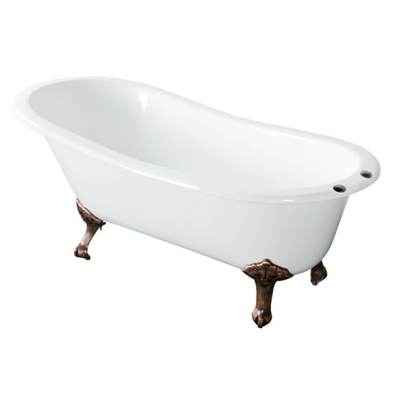 Aqua Eden NHVCT7D653129B6 61-Inch Cast Iron Oval Single Slipper Clawfoot Tub (7-Inch Faucet Drillings) in White/Naples Bronze