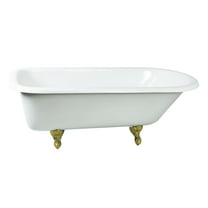 Aqua Eden NHVCTND673123T7 66-Inch Cast Iron Oval Rectangular Roll Top Clawfoot Tub (No Faucet Drillings) in White/Brushed Brass