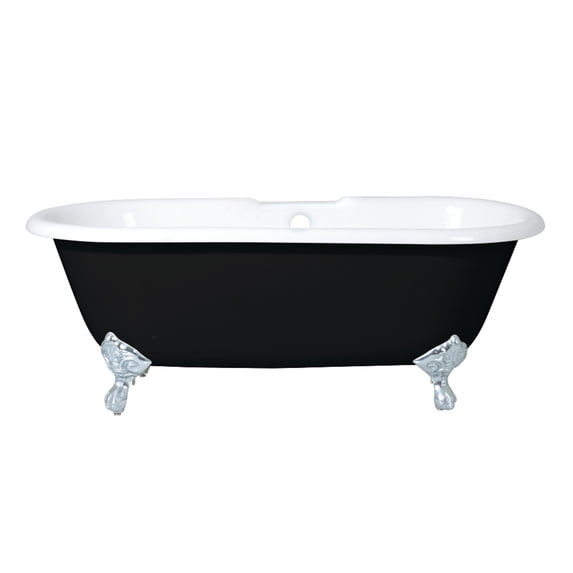 Aqua Eden VBT7D663013NB1 66-Inch Cast Iron Oval Double Ended Clawfoot Tub (7-Inch Faucet Drillings) in Black/White/Polished Chrome