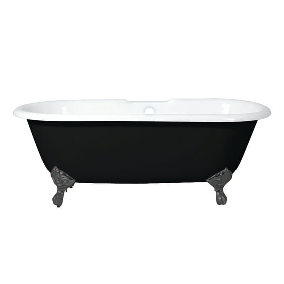 Aqua Eden VBT7D663013NB5 66-Inch Cast Iron Oval Double Ended Clawfoot Tub (7-Inch Faucet Drillings) in Black/White/Oil Rubbed Bronze