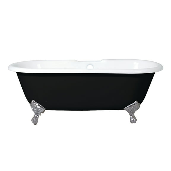 Aqua Eden VBT7D663013NB8 66-Inch Cast Iron Oval Double Ended Clawfoot Tub (7-Inch Faucet Drillings) in Black/White/Brushed Nickel