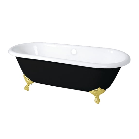 Aqua Eden VBTND663013NB2 66-Inch Cast Iron Oval Double Ended Clawfoot Tub (No Faucet Drillings) in Black/White/Polished Brass