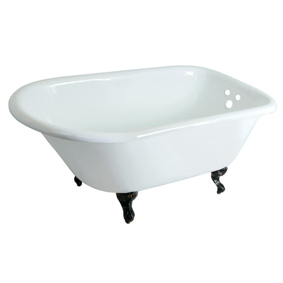 Aqua Eden VCT3D483018NT5 48-Inch Cast Iron Roll Top Clawfoot Tub with 3-3/8 Inch Wall Drillings, White/Oil Rubbed Bronze
