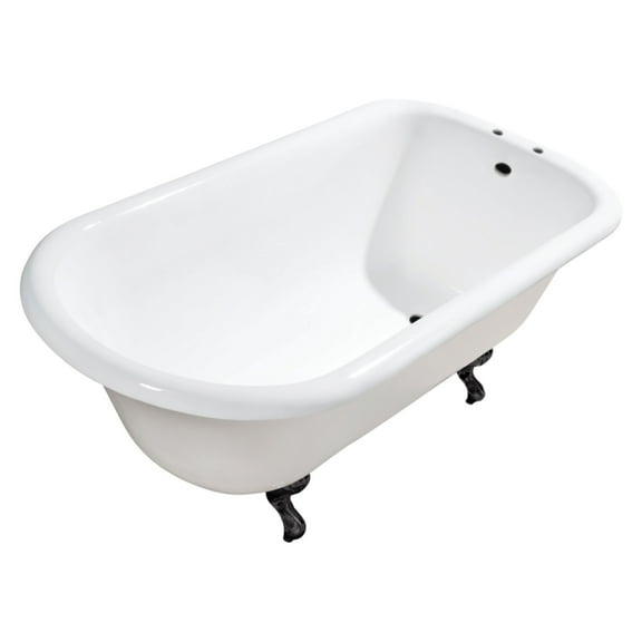 Aqua Eden VCT7D483117W0 48" Cast Iron Classic Flat-Rim Roll Top Clawfoot Tub (7" Faucet Drillings), White/Matte Black